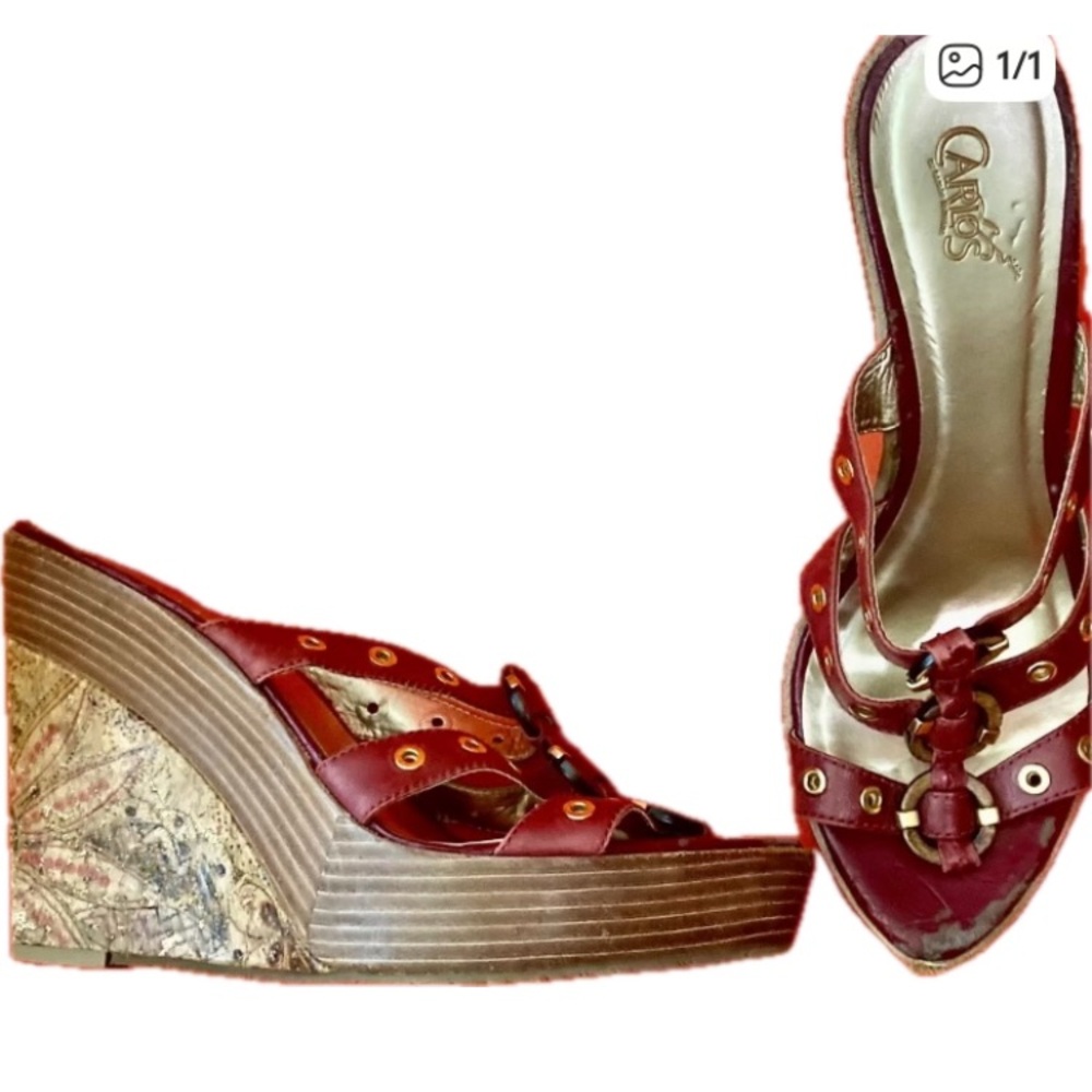 Carlos by Carlos Santana Burgundy and Gold Wedges